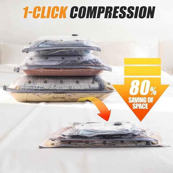 Travel Vacuum Bags with Rechargeable Pump, 20 Pack Compression Packing Bags with 35KPA Electric Pump, 90% Space Saver for Clothes, Vacuum Seal Bags fo Carry-on Luggage Suitcase