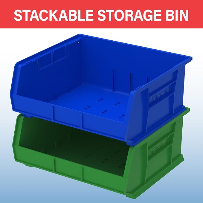 Akro-Mils 30250 AkroBins Plastic Storage Bins, Space-Saving Stackable Bins for Garage, Pantry, Craft Organization, 15" x 16" x 7", Blue, 6-Pack