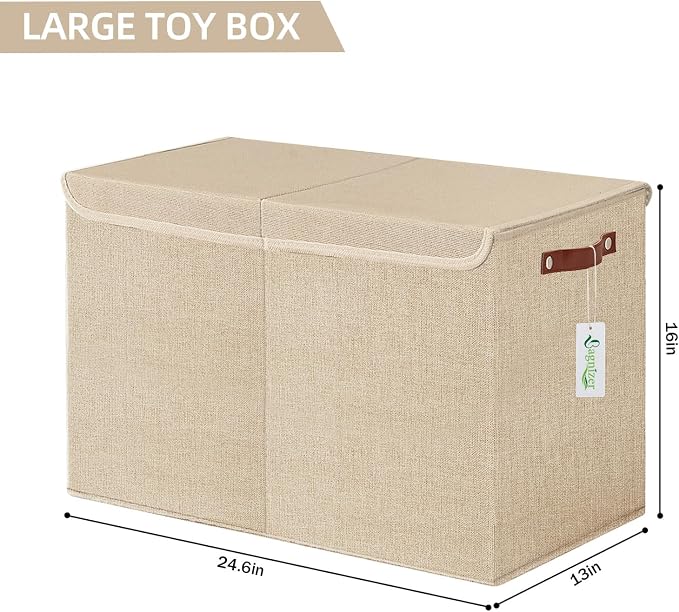 Bagnizer Large Toy Storage Box with Lids, Collapsible Sturdy Baby Storage Organizer Chest Bin Basket for Kids, Boys, Girls, Playroom, Nursery, Bedroom, Closet 25"x13"x16" (Khaki)