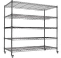 AIRAJ 5 Tier Wire Shelving | 46” W Rolling Wire Rack with Wheels | 3000 LBS Metal Shelving | Storage Shelves Heavy Duty | Garage Shelving Units and Storage | Adjustable Layer Height | 46”W×16”D×72”H
