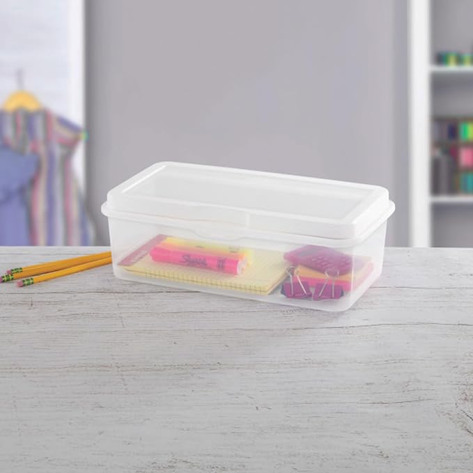 Sterilite 12-Pack FlipTop Stackable Rectangular Storage Bin with Hinging Lid, Clear | Bin with Hinged Lid, Stackable Multipurpose Organizer for Art & Craft Supplies, Accessories, Photos & CDs, Home or Office Use
