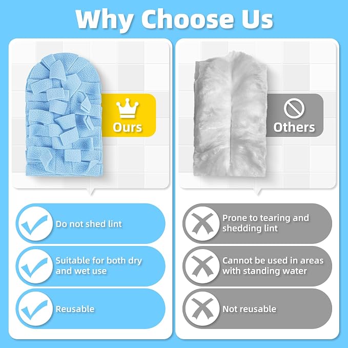 6 PCS Reusable Duster for Swiffer, Washable 360 Fleece Duster Refills for Fans, Floors, Blinds, Windows (Include 1 Handle & Laundry Bag)