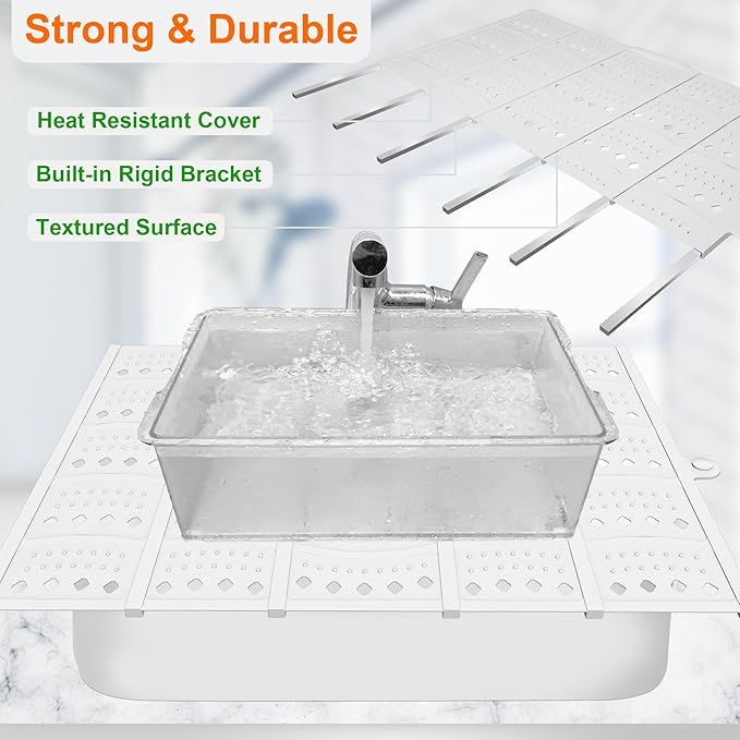 Mofason Bathroom Sink Top Cover Space Saver,Silicone Makeup Organizer Mat for Over Countertop,Small Bathroom Must Haves Accessories Rv Camper Travel Foldable Gadgets-White