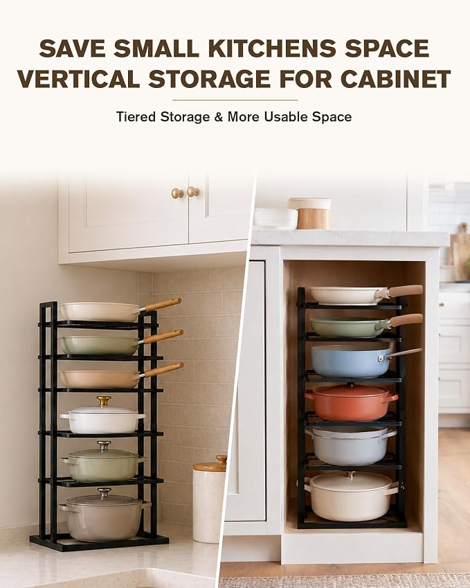HULISEN Pots and Pans Organizer Under Cabinet, Adjustable Pot and Pan Organizer(14.8" to 26.2"), Vertical Pan Organizers Inside Cabinet, Kitchen Storage Rack for 12" Cookware Lids Baking Trays