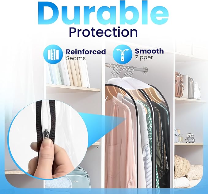 Clear Garment Bags for Clothes Storage - 1-Pack Plastic Hanging Covers and Clothing Protectors, Long Dress Suit Jacket Closet Cover Dust Proof Garment Bag Set for Organized Wardrobe Storage (40")