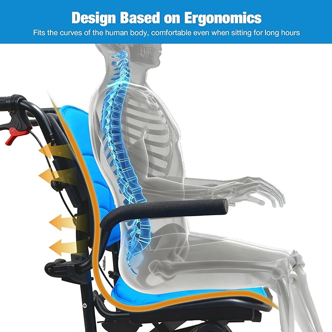 Wheelchairs for Adults,Transport Wheelchair Lightweight Foldable with Removable Cushion,Transport Chair,Ergonomic Travel Wheelchair with Telescopic Handle,Gifts for Grandpa,Blue