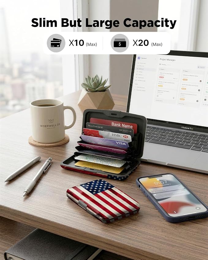 Maicican RFID Blocking Aluminum Credit Card Holder | Slim Metal Wallet for Women & Men, Business Card Case for Travel, Fits Front Pocket, Card holder wallet - American flag