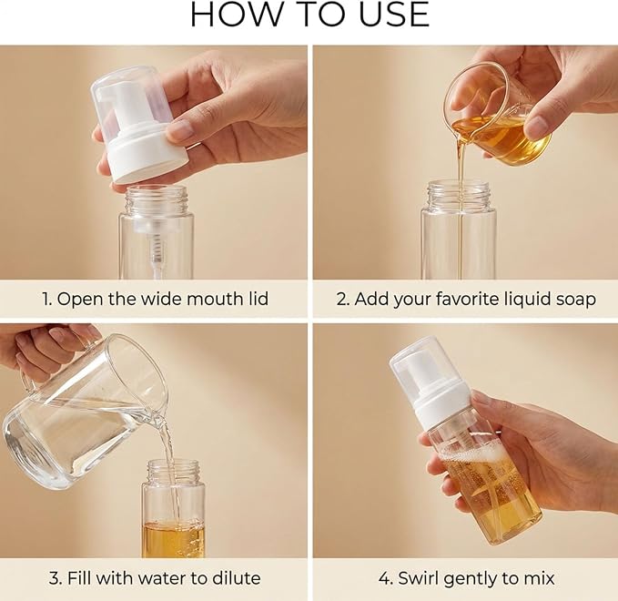 Foam Pump Bottle 2oz/ 60ml, 2Pcs Mini Foaming Soap Dispenser for Travel Size Refillable Foaming Spray Bottle for Hand Soap, Face Wash, Shampoo, Leak-Proof Portable Foam Bottle