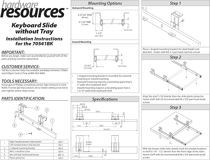 Hardware Resources 14" Keyboard Slide Without Tray, Black