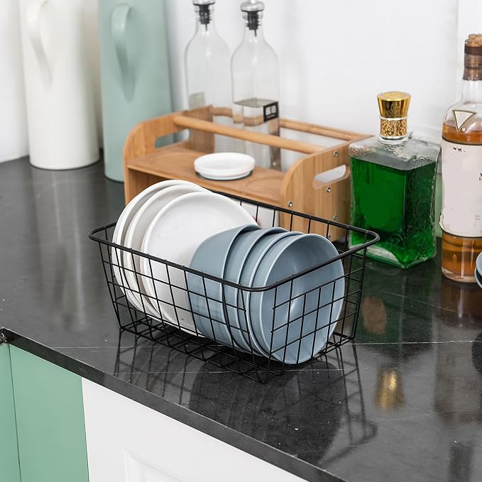 JUNCHU CHERRY Wire Kitchen Storage Basket 5 Packs,Perfect Pantry Organization Accessories Baskets,Laundry Basket,Countertop Organization,Suitable for Kitchen,bathroom,bedroom,Tabletop,Stackable,Chrome