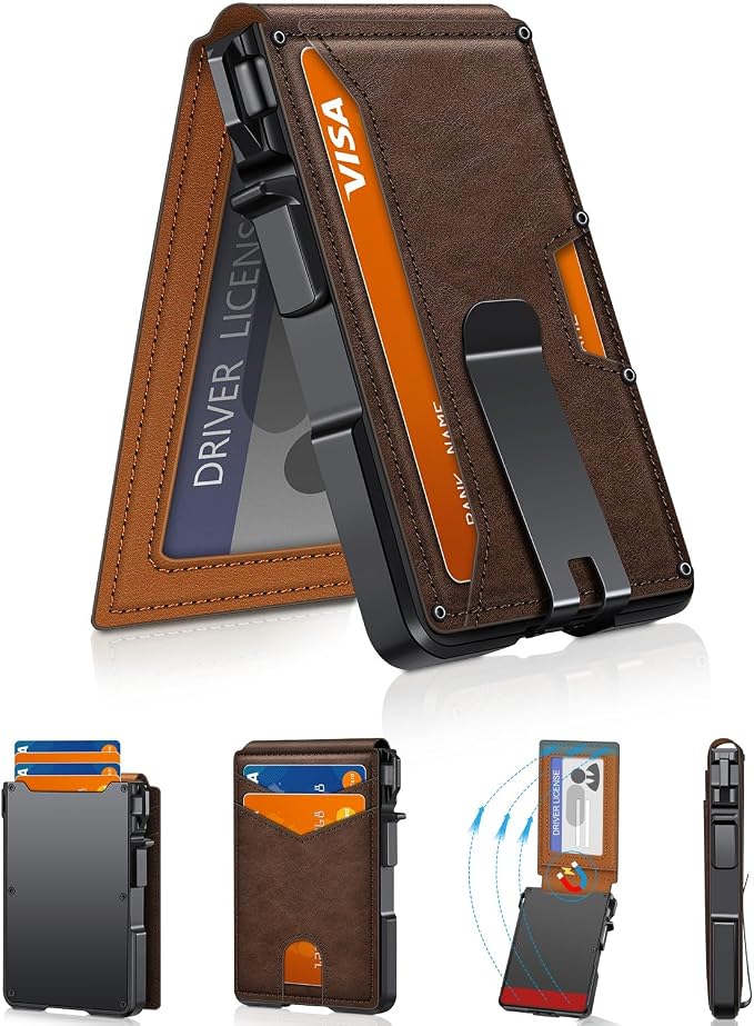 Wallet for Mens Minimalist Wallet 9-13 Cards RFID Blocking Slim Wallet | Money Clip & ID Window, Compact Smart Pop Up Card Wallet, Metal Aluminum Credit Card Holder Wallet, Birthady Gifts for Men