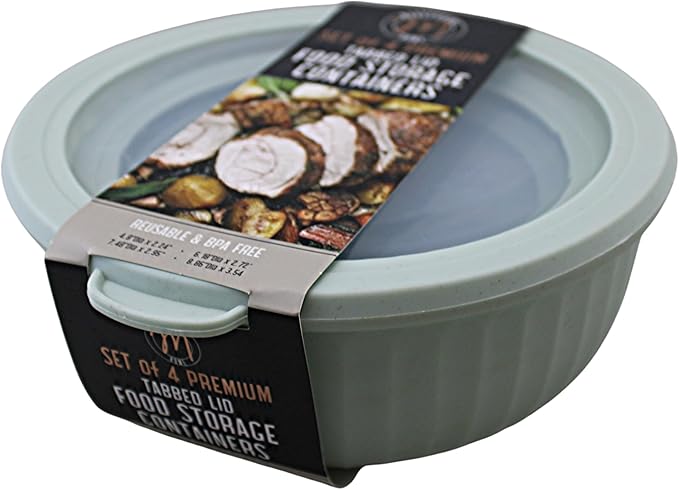 Set of 4 BPA-Free Round Food Storage Containers Vented Lids Assorted Sizes, Microwave & Freezer Safe Nesting Design for Leftovers Meal Prep Fridge Organization Dry Grains (Green)