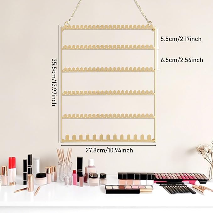6 Tier Earring Holder Wall Mounted Hanging Earring Organizer Gold | Earring Display Storage with 123 Holes and 129 Grooves Jewelry Organizer Tree for Stud/Hoop/Dangle Earrings Necklace