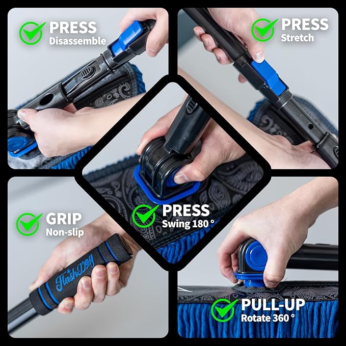 Flash Dog Car Duster Exterior with Car Duster Interior Wax Cotton Hair Scratch Free Cleaning for Cars, SUVs, Trucks | Waterless Dust Remover & Detailing Brushes Set with Storage