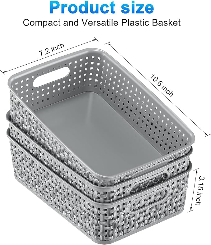 12 Pack Plastic Storage Baskets, Small Baskets for Organizing, Plastic Storage Bins Wicker Pantry Organizer Bins Household Toys for Laundry Room, Bedrooms, Kitchens, Cabinets, Countertops | Plastic, Storage Bins, Wicker, Pantry Organizer, Household Toy...
