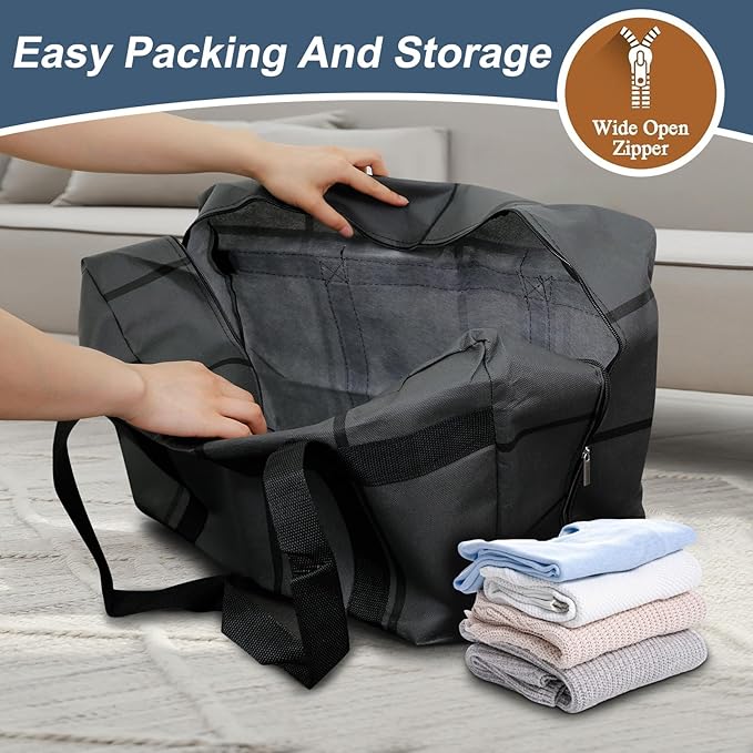 6Pack Extra Large Heavy Duty Moving Bags with Zippers & Reinforced Handles Heavy-Duty Storage Totes – Moving Boxes for Clothes, College Supplies, and Moving – Waterproof & Foldable (Extra Large)