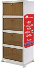 Quik Box Sport 6 Gallon 4 tier Stackable Storage Bins with Magnetic Door, Collapsible Organizer Foldable Container, for Bedroom Living Room Neat, Tidy Dorms and Organized Homes, Boxes