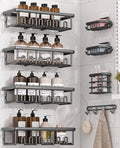 8 Pack Adhesive Rustproof Shower Caddy with Soap Dishes, Toothbrush Holder & Hooks, Large Capacity No-Drilling Shower Shelves Rack for Bathroom Organizers and Storage Accessories, Dark Gray