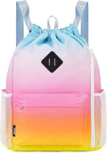 WANDF Drawstring Backpack with Shoe Compartment, Sports Gym Bag | Multi-Pocket Storage, Water-Resistant Fabric, Cinch String Bag