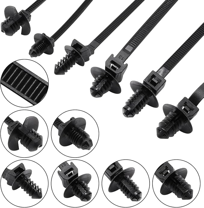 60 PCS Push Mount Zip Ties, Nylon Car Mount Wire Ties Snap in Cable Zip Ties, Black Push Mount Cable Ties Automotive Zip Ties Fastener Wire Harness Clips for Wire Tying (6-Types)