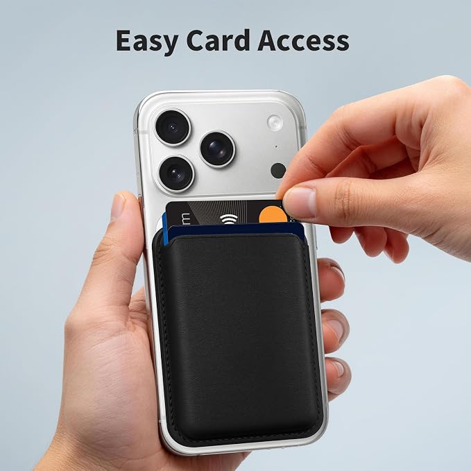 Magnetic Wallet Phone Card Holder for Phone Case with Mag-Safe, Stronger Magnetic RFID Leather Phone Wallet Stick on Series of iPhone 17/16/15/14/13/12 and Pro/Promax, Classic Black