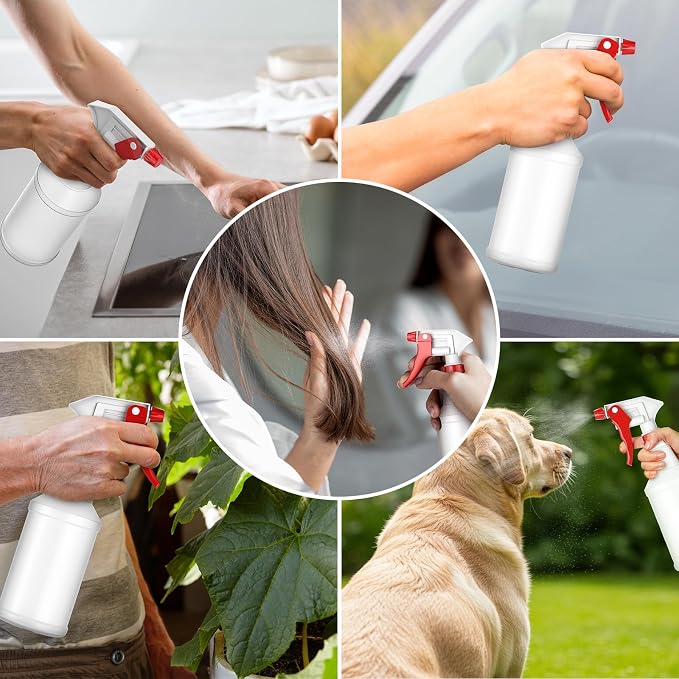 LiBa Spray Bottles 4 Pack 16oz Refillable Adjustable Nozzle Mist Sprayer | Adjustable 3-mode spray, leak & clog resistant, BPA-free HDPE, spray bottles for cleaning, plants, hair