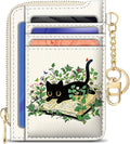 GIANCOMICS Slim Wallet Credit Card Holder Women, Black Cat Rfid Blocking Small Card Case, Keychain Thin Pocket Curved Zipper Wallet, Travel Card Holder PU Leather ID Window, Ladies Female Gifts