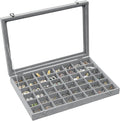 Stratalife 48 Grid Earring Organizer: Jewelry Holder Organizer Box with Clear Glass Lid, Velvet Jewelry Storage for Studs, Earrings, Rings, Necklace with Removable Dividers for Dresser, Grey