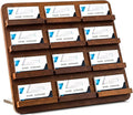 Leinuosen 4 Tier Wood Multiple Business Card Holder Desktop 12 Slot Business Card Holder for Desk Gift Postcard Display Rack Pamphlet Display Stand for Office Meeting Home (12.6 x 12.99 Inch)