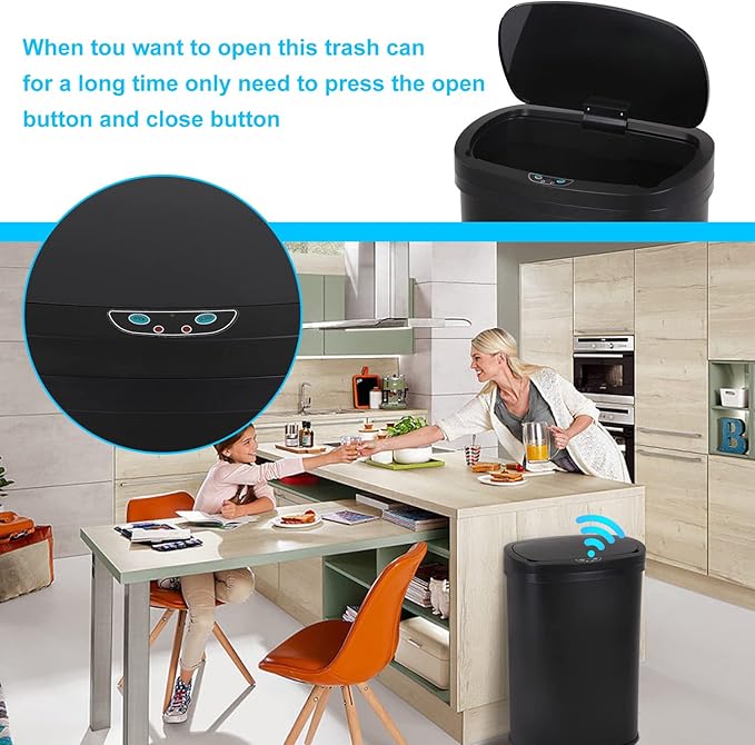 Bigacc Kitchen Trash Can | Stainless Steel 13 Gallon Trash Can | 50L Touch Free Garbage Can with Lid | Electronic Motion Sensor Automatic Trash Bin High Capacity for Kitchen Bathroom Office, Black