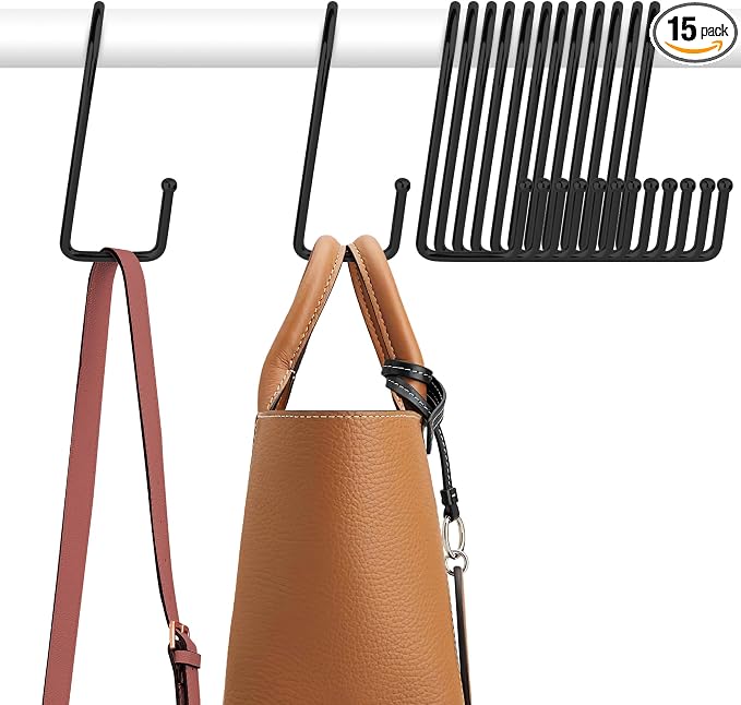 ZEDODIER 15 Pack Purse Hanger Closet, Bag Organizer Purse Hooks for Closet, Keeping Purses Visible and in Good Condition, Metal Hanging Backpack Holder Rack, Black