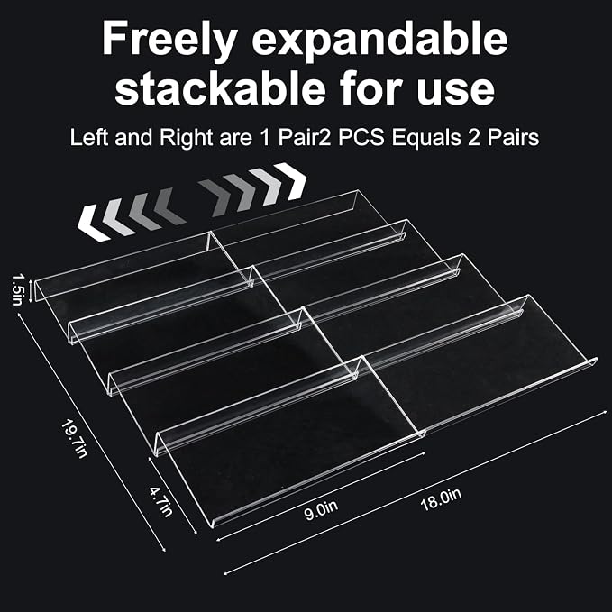 Expandable Acrylic Spice Drawer Organizer – 4-Tier Clear Seasoning Rack Insert for Kitchen Drawers, Adjustable from 9" to 18", Fits Most Spice Jars (Jars Not Included) 8-Pack