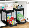 2-Tier Multi-Purpose Pull-Out Home Organizer – Under-Sink & Cabinet Sliding Storage for Kitchen & Bathroom – Durable, Space-Saving Design – Black (1-Pack)