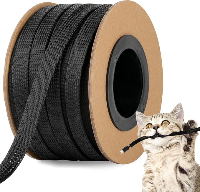 100ft 1/2 Inches Braided Wire Loom Automotive PET Cable Loom | Expandable Braided Cable Sleeving Mesh Wire Loom for TV, Computer, Home Theater, Black