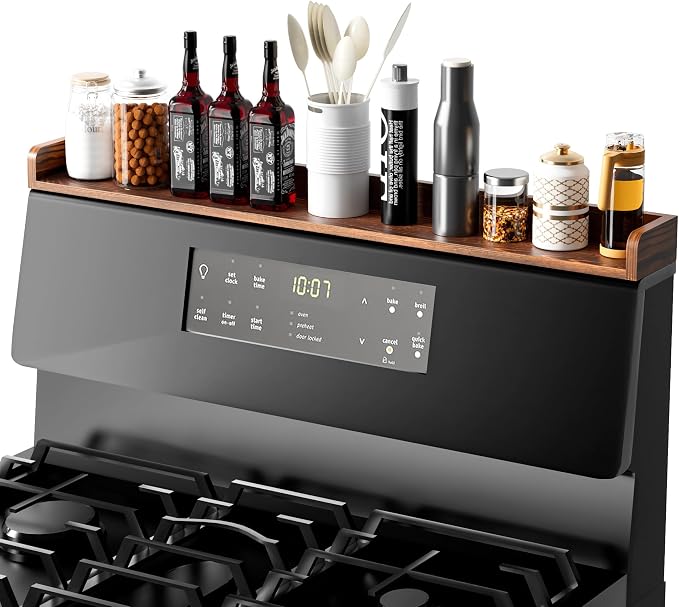 Fun Memories Stove Top Shelf, 30" Magnetic Shelf for Kitchen Stove, Pine Wood Stove Shelves, Wall Mounted Shelves for Home Storage Organization, Heat and Pressure Resistant, 1pcs, Dark Brown