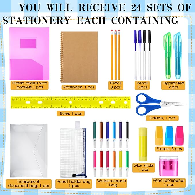 PerKoop 24 Sets Back to Supplies Bulk Kit Includes Notebooks Rulers for K-12 Essentials