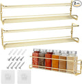 2 Pack Self Adhesive Wall Mounted Fridge Refrigerator Spice Racks,Metal Kitchen Seasoning Jar Organizer for Space Saver,Hanging Spice Organizer Shelf for Kitchen Cabinet,Wall,Pantry Door.Gold