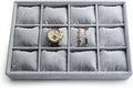 Oirlv Grey Velvet 12 Grid Watch Bracelet Bangle Jewelry Organizer Tray | 12 compartments with removable velvet pillows,stackable, fits in most drawers and dresser,open top for instant access
