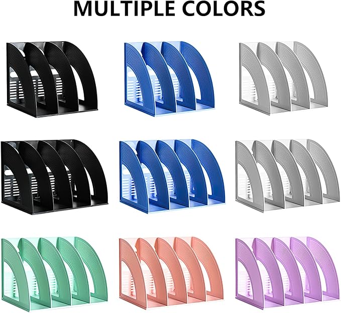 A4 File Holder Magazine File Folder Desk Organizer, 3 Vertical Compartments Bookshelf Document Divider Paper Box Bookends for Office Home Organization and Storage Racks