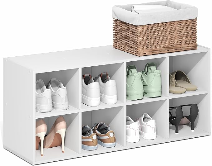 8-Cube Shoe Organizer, Stackable Shoe Rack, Shoe Storage, 11.7 x 35.9 x 15.6, for Office, Closet Entryway, Garage, White