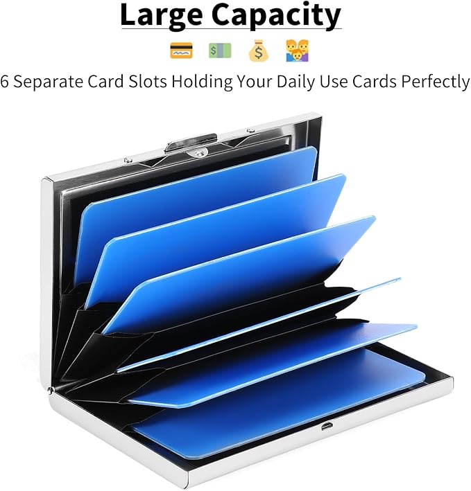 Credit Card Holder Wallet for Women Men Stainless Steel Metal Card Case RFID Blocking Business Card Protector Case with 6 Slots