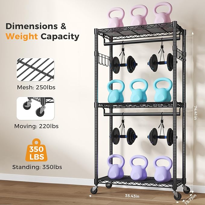 OLIXIS Rolling Clothes Rack, Heavy Duty Garment Rack, 35 IN, Metal Black | Adjustable Closet Organizer for Hanging Clothes, Portable Closet with 2 Side Hooks