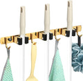 3 Racks and 4 Heavy Duty Hooks Mop and Broom Holder Wall Mount, Non-slip Organizer Storage Utility Tool Racks for Garage,Kitchen,Laundry Room,Garden. Gold
