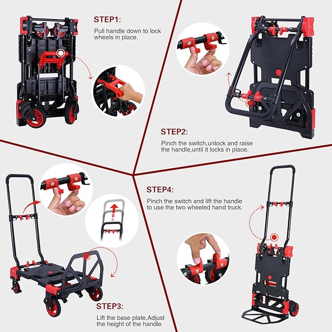 2 in 1 Hand Truck Dolly Foldable,330LB Capacity Portable Folding Hand Cart,Hand Truck Foldable with Retractable Handle,Folding Dolly Cart with Wheels for Moving