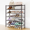 Smiry Long Bamboo Shoe Rack, 6 Tier Free Standing Wooden Shoe Organizer, Stackable Wood Shoe Storage Shelf for Closet, Entryway, 12 Vertical Slats, 2+2+2 Stack Standard Legs, 33.7"x11"x39", Brown