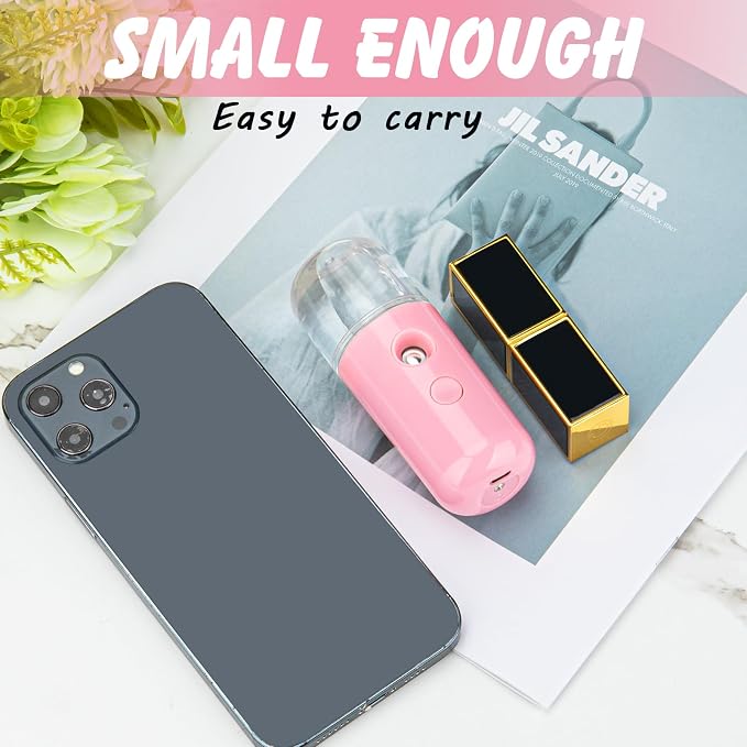 Nano Facial Mister, Nano Mister for Eyelash Extensions Face Daily Care Pink | Portable Mini Mister for Lash Extension, Electric Face Mister for Cool Down with 1oz Large Capacity Screwing Visual WaterTank