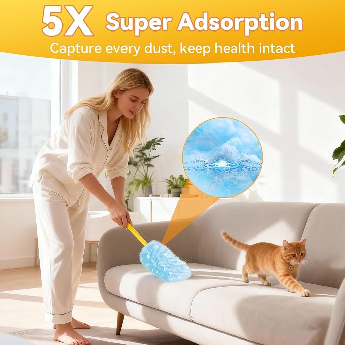 Tiumso 60 Count Duster Refills Dusters for Cleaning Compatible with Swiffer | 360° Heavy Duty Microfiber, 5X Electrostatic Dust Capture, Ideal for Furniture, Corners & Ceiling Fans, Refills Only