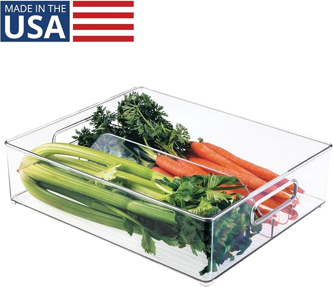 iDesign Divided Pantry Bin with Handle, Clear | For Pantry, For Refrigerator, For Freezer