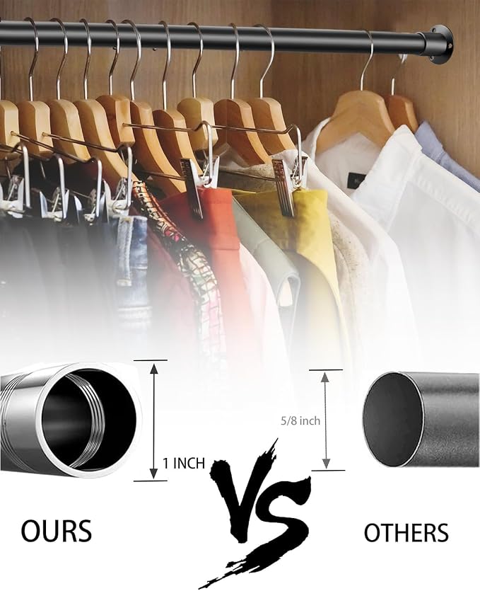 Closet Rods for Hanging Clothes,17 to 84'' Stepless Adjustable Black Closet Rod,1 Inches Heavy Duty Metal Clothes Hanging Rod for Closet Wardrobes Laundry RV