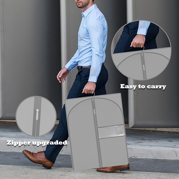 Garment Bags for Hanging Clothes, 45'' Suit Bag Cover for Storage and Travel, Dress Bags for Gowns Long (Grey)